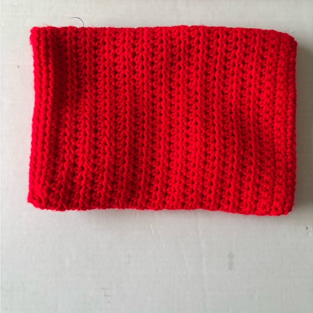 Handmade Knit Clutch Bag Fold Over Red w/ Crochet Blue Flowers Boho Pouch - Picture 6 of 8